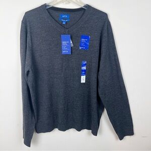 NWT Mens Merino Wool Dark Grey V Neck Sweater XL Classic Soft Business Casual